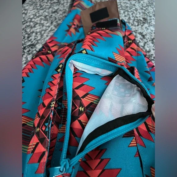 Kavu Vibrant Teal and Green Aztec Print Backpack - Picture 5 of 12